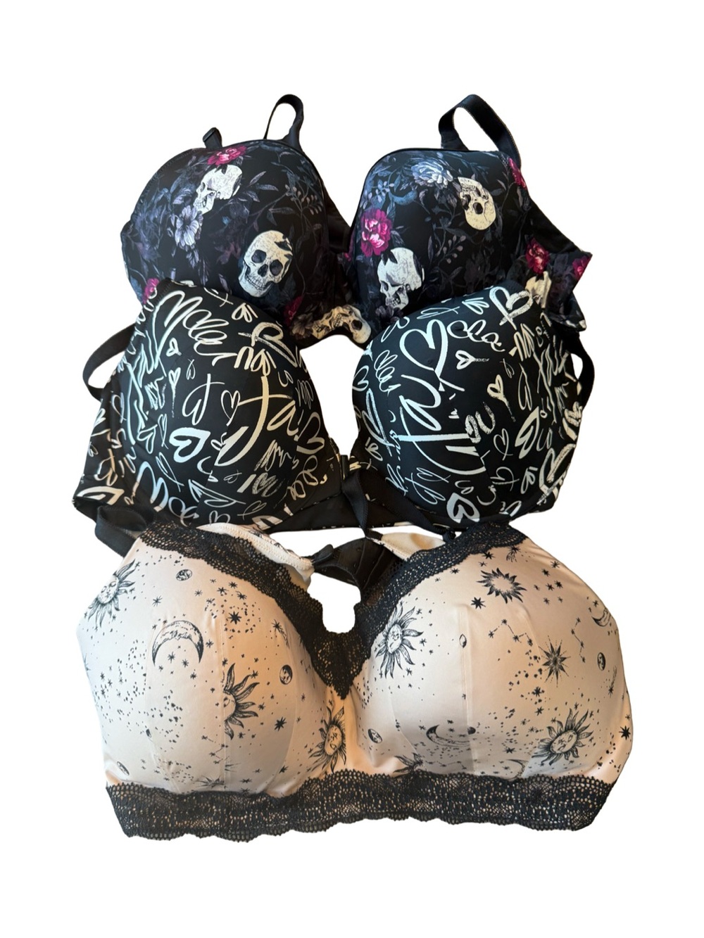 Torrid Curve Bra Bundle 42D 3pc Underwire Gothic Floral Celestial Prints